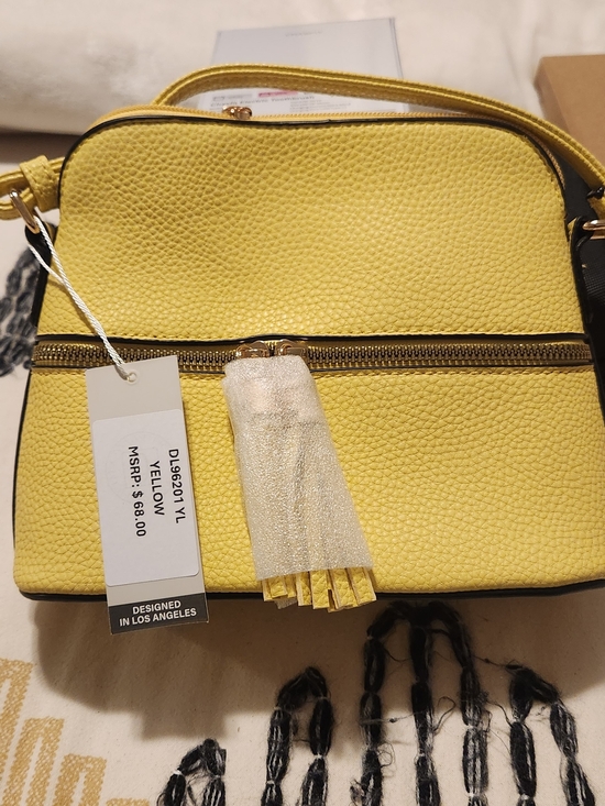 donna & becky Handbags - Yellow Pebbled Crossbody Shoulder Bag with Tassel